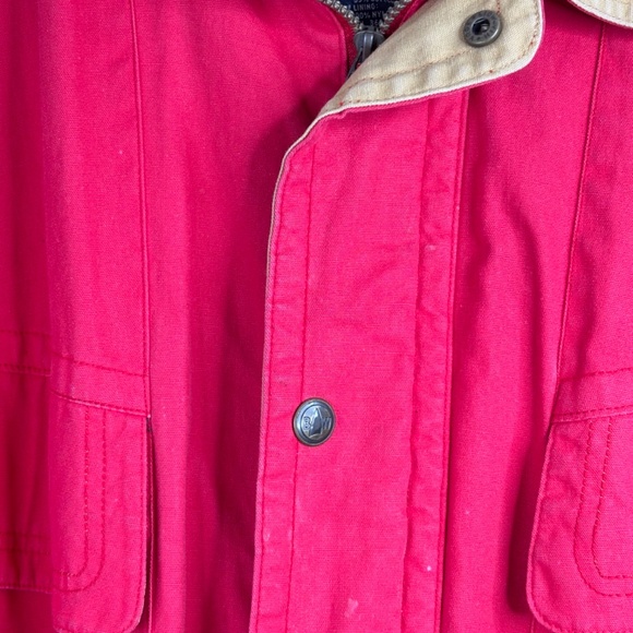 VTG 90s Boat Works Fisherman Chore Coat L Red Stripe Nautical Yacht Sailing Barn - Picture 3 of 16